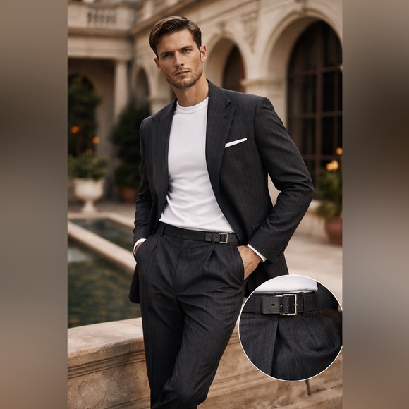 Vintage Claiborne Luxe Italian Fabric Pinstripe Suit44R W33x30 Charcoal